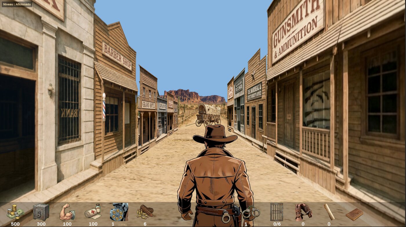 La rue de Carson City dans le remake 2026 (vue faux-3D)